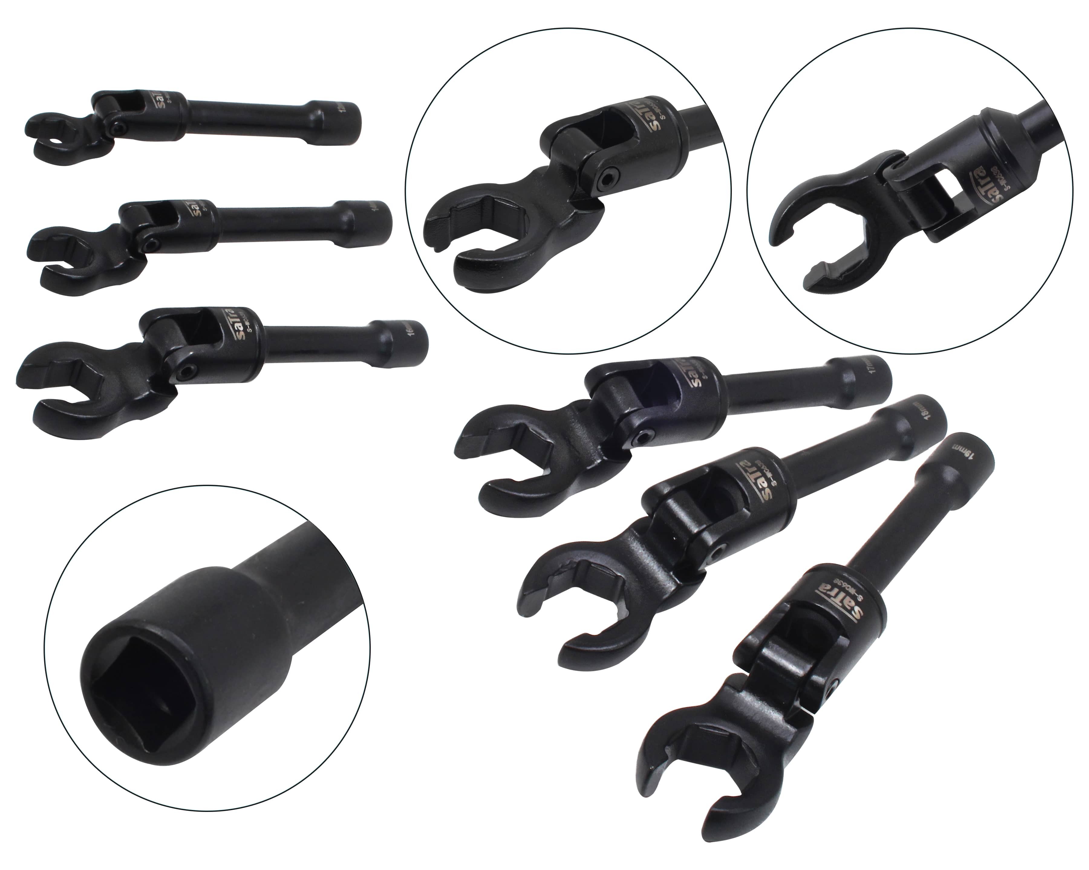 Multiple views and close-ups of crowfoot jaw profiles, socket bores and shaft markings